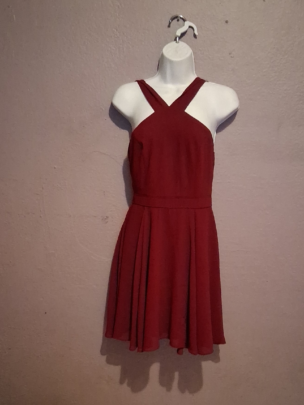 Lulu's Wine Red Crisscross Halter Fit-and-Flare Girls' Dress